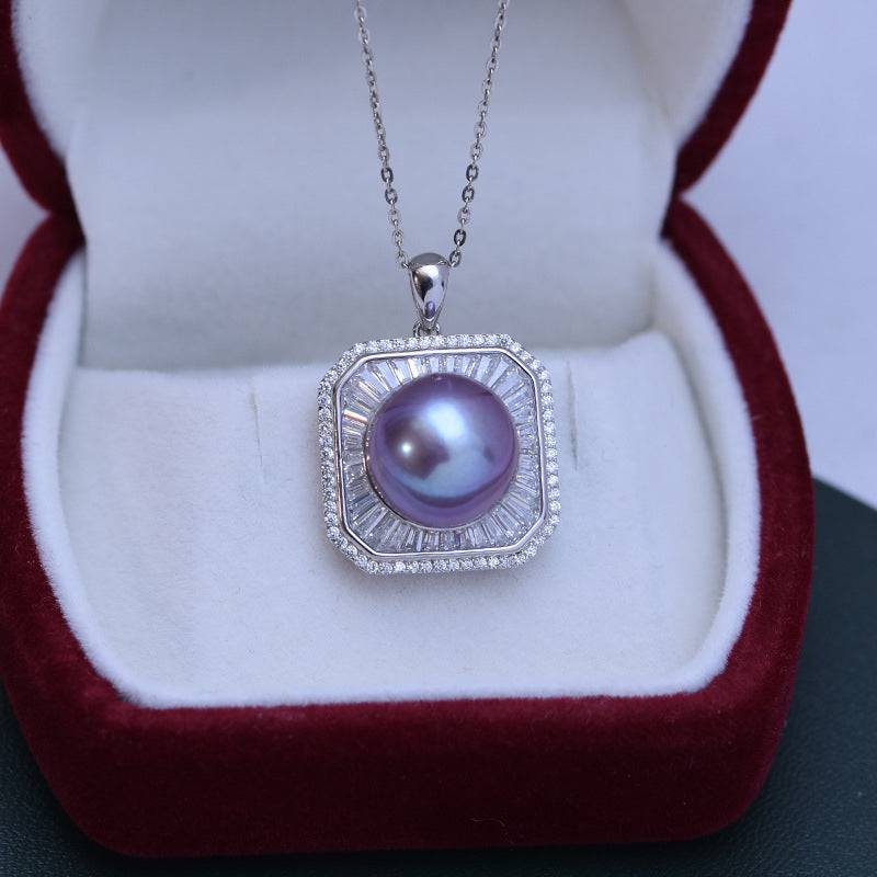 Freshwater Pearl and Square CZ Pendant Necklace