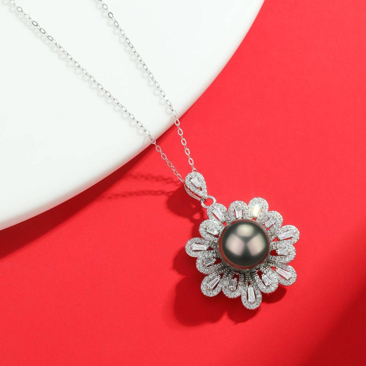 Tahitian Pearl Floral Design Pendant Necklace