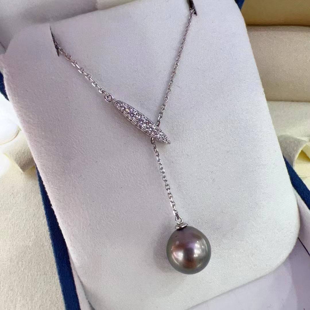 Tahitian Pearl Y-Knot Necklace in 11-12mm Size