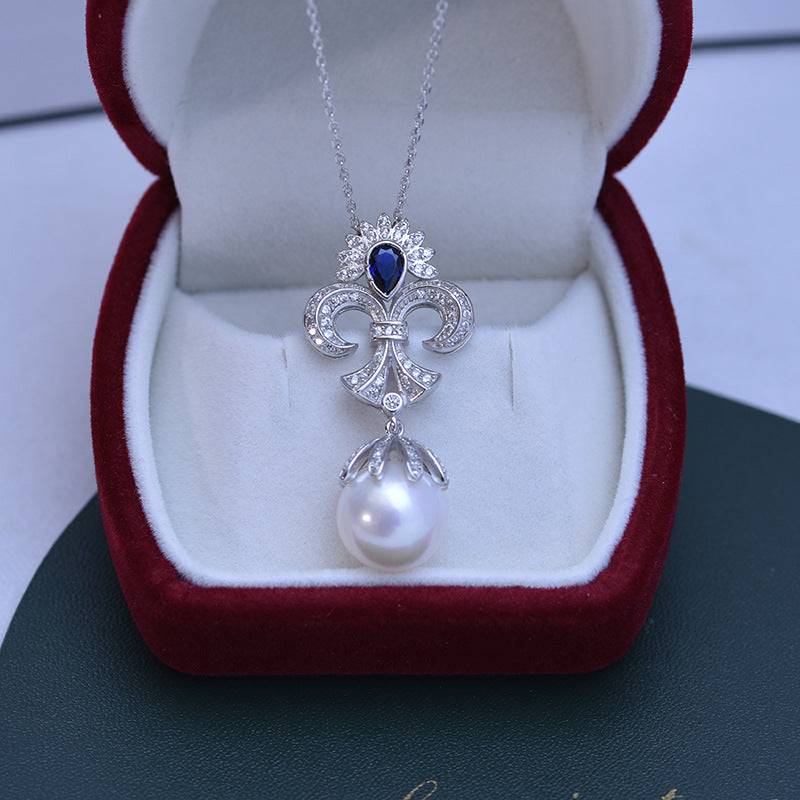 Vintage CZ Blue Gem and Pearl Necklace