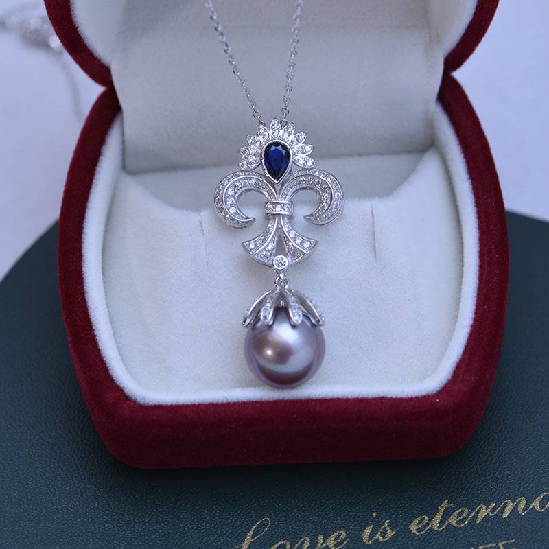 Vintage CZ Blue Gem and Pearl Necklace