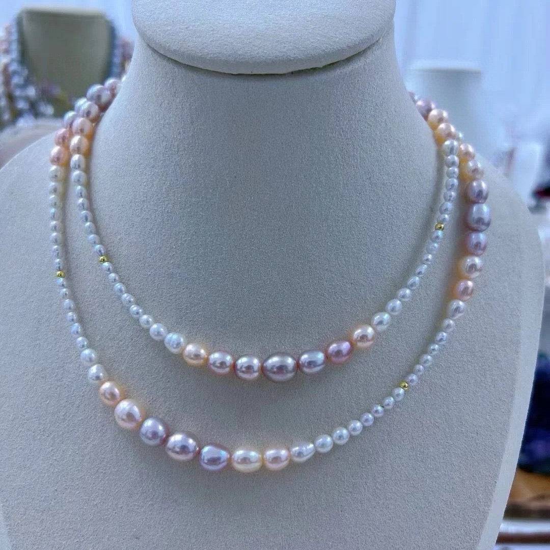 Long Necklace with Gradual Freshwater Pearl Beads