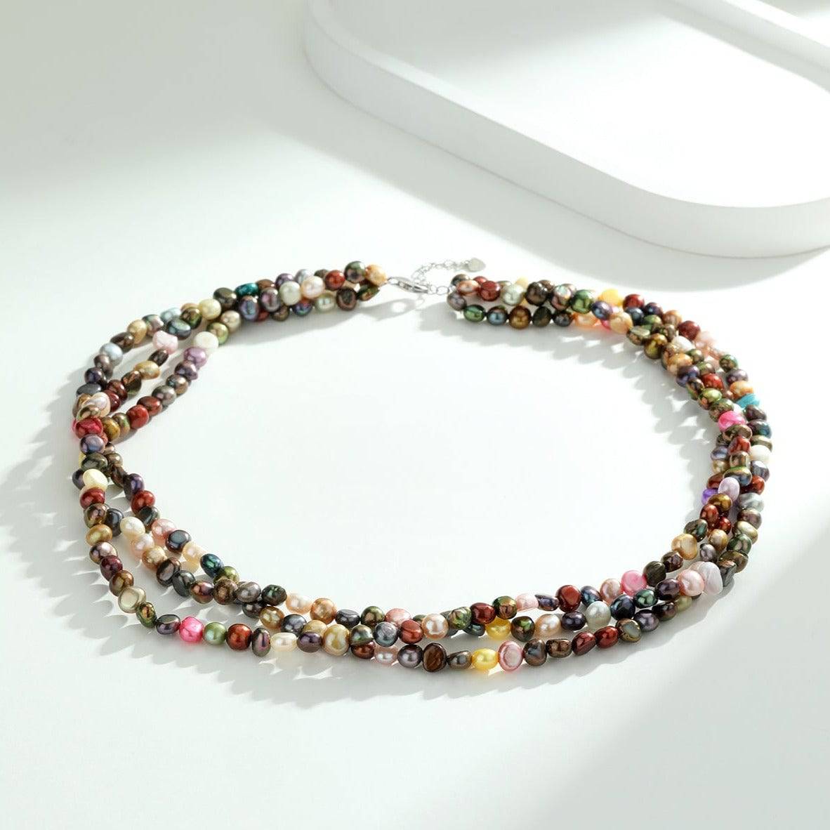 Triple Strand Multicolour Freshwater Pearls Necklace