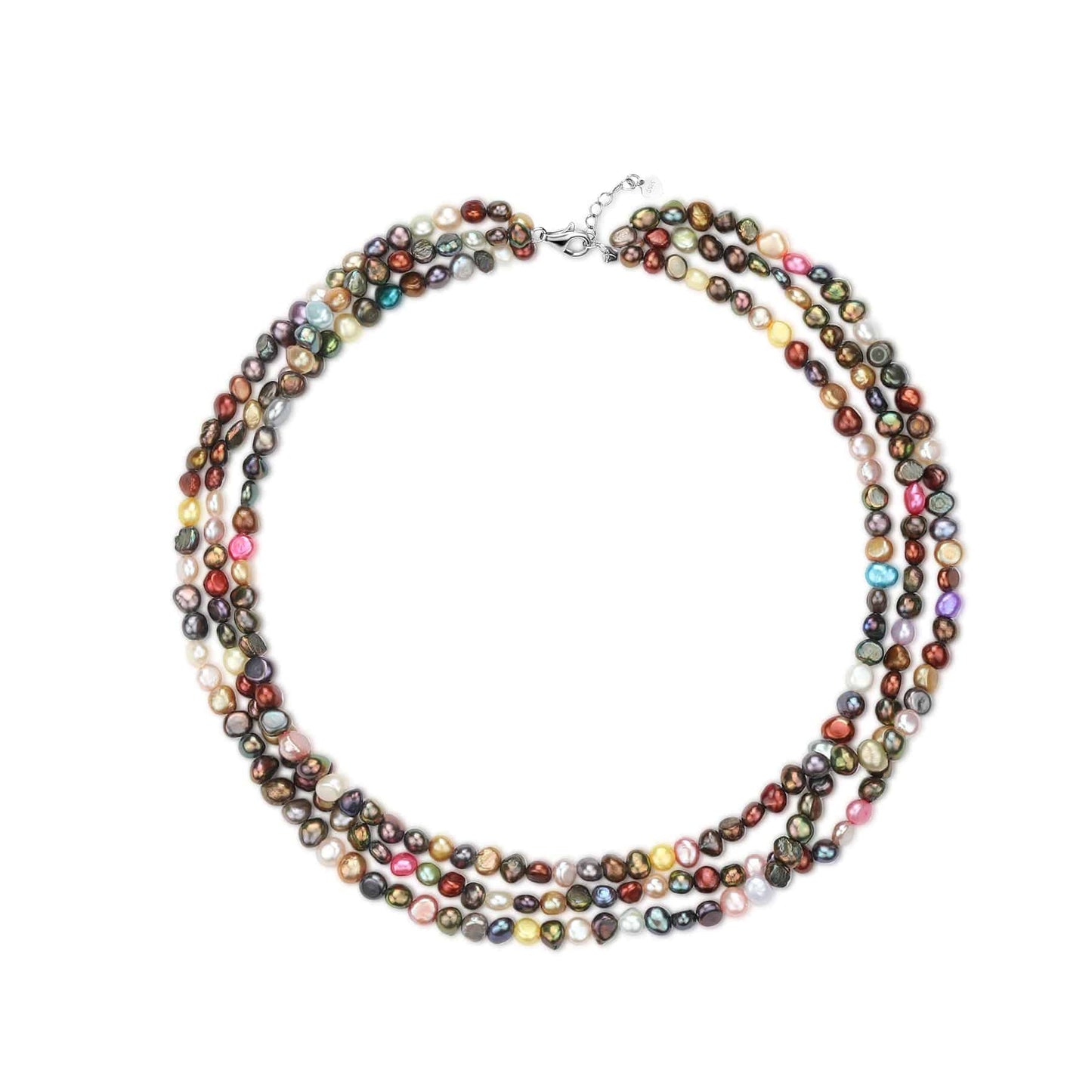 Triple Strand Multicolour Freshwater Pearls Necklace