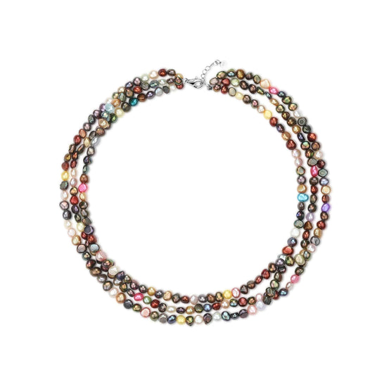 Triple Strand Multicolour Freshwater Pearls Necklace