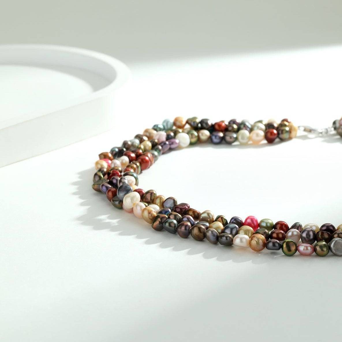 Triple Strand Multicolour Freshwater Pearls Necklace