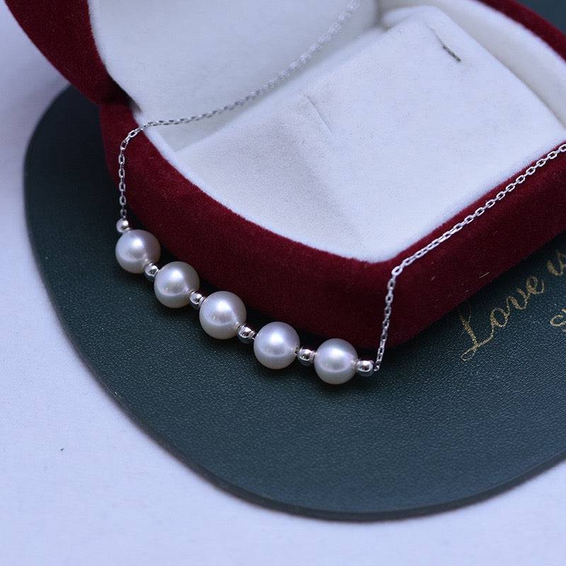 White Freshwater Pearl Necklace with Five Drops Design