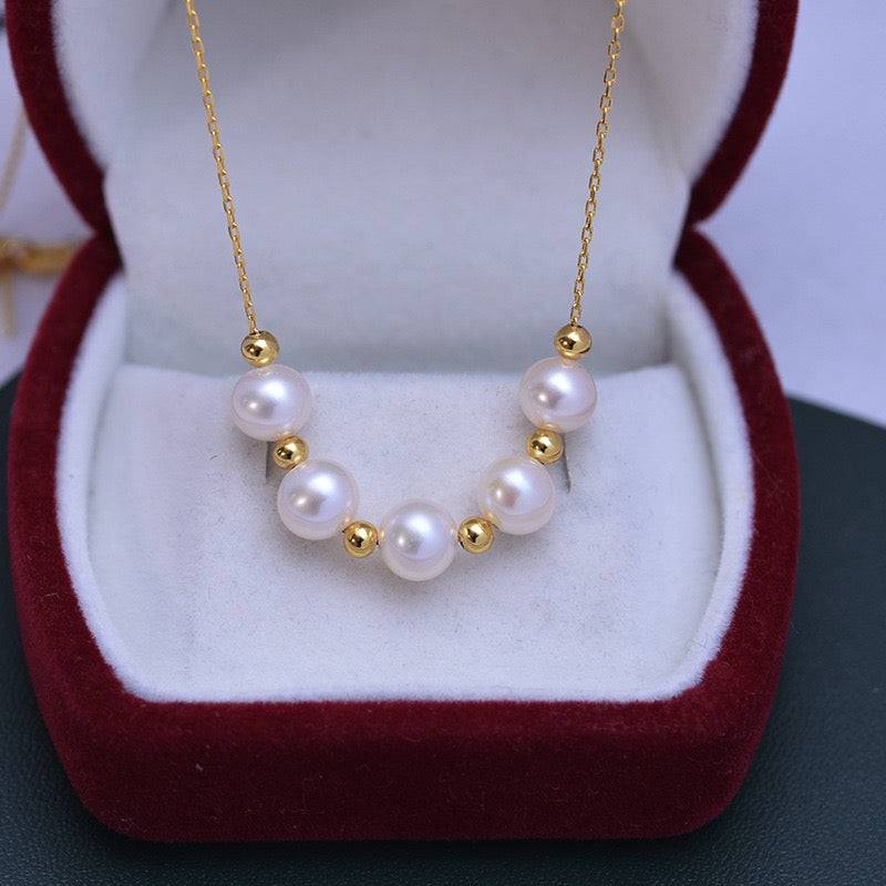 White Freshwater Pearl Necklace with Five Drops Design