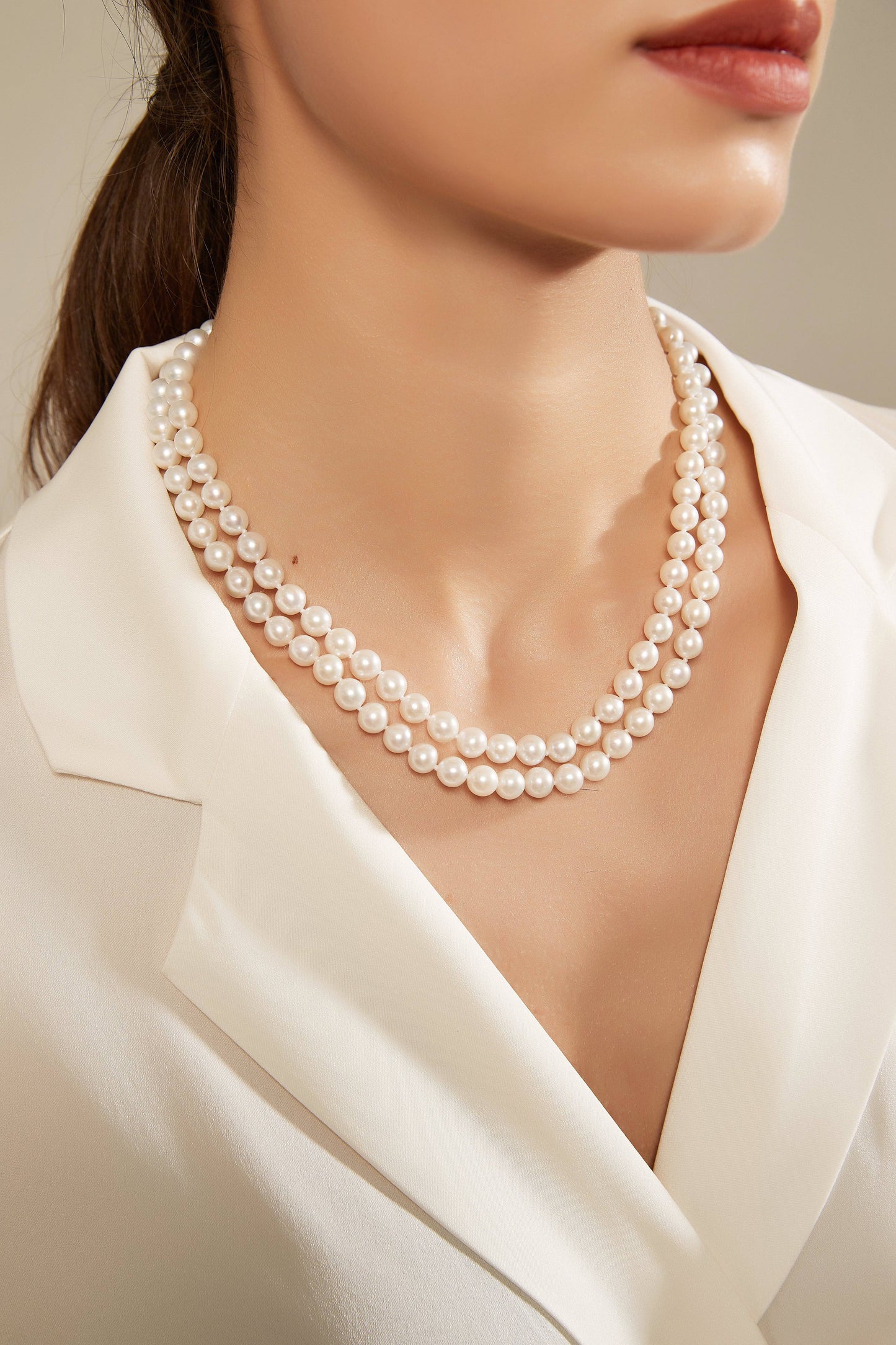 Double Strand White Freshwater Pearl Necklace 1