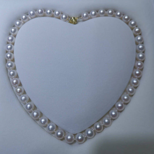 White Round Freshwater Pearl Strand Necklace 8-10mm