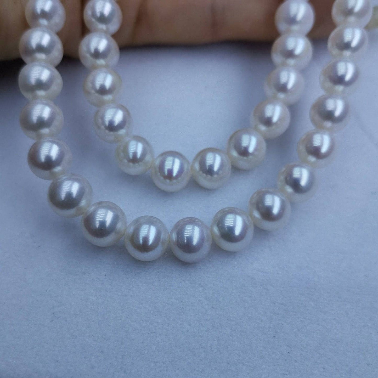 White Round Freshwater Pearl Strand Necklace 8-10mm