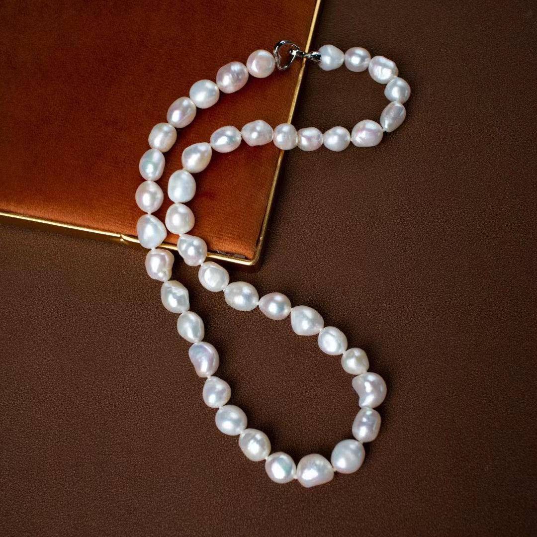 Baroque Pearl Necklace in Silver 9-10mm