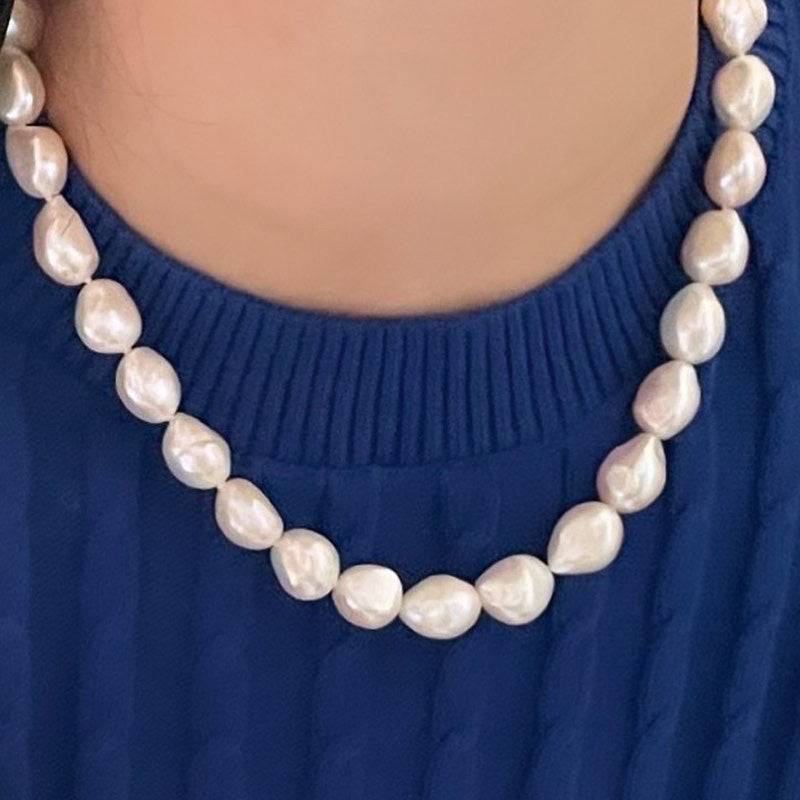 Baroque Pearl Necklace in Silver 9-10mm