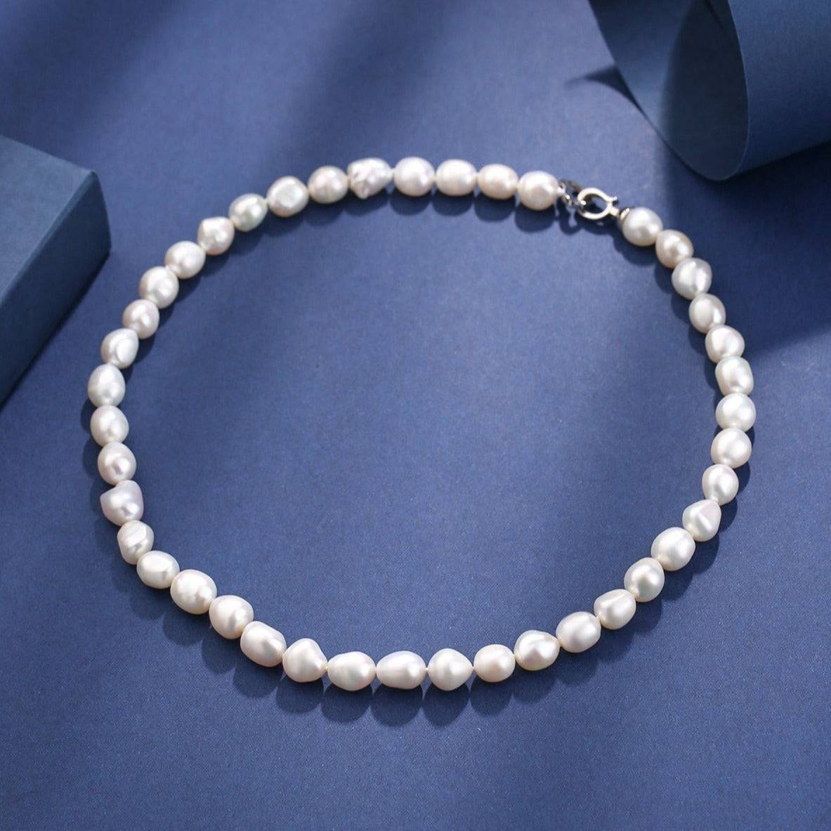 Baroque Pearl Necklace in Silver 9-10mm