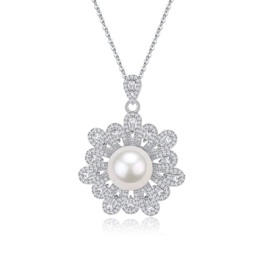 Floral Pendant with 9-10mm Freshwater Pearls