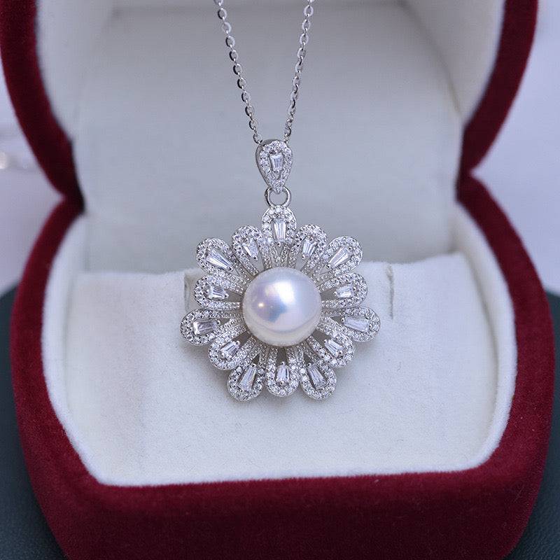 Floral Pendant with 9-10mm Freshwater Pearls