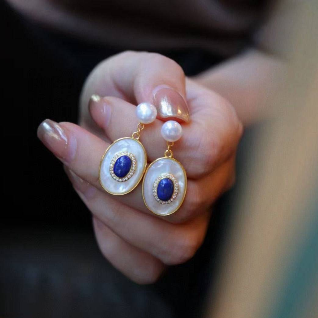 Blue Lapis Lazuli and Mother of Pearls Earrings