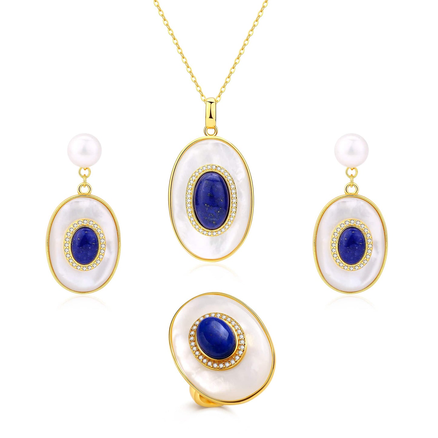 Lapis Lazuli and Mother of Pearl Pendant Necklace Earrings