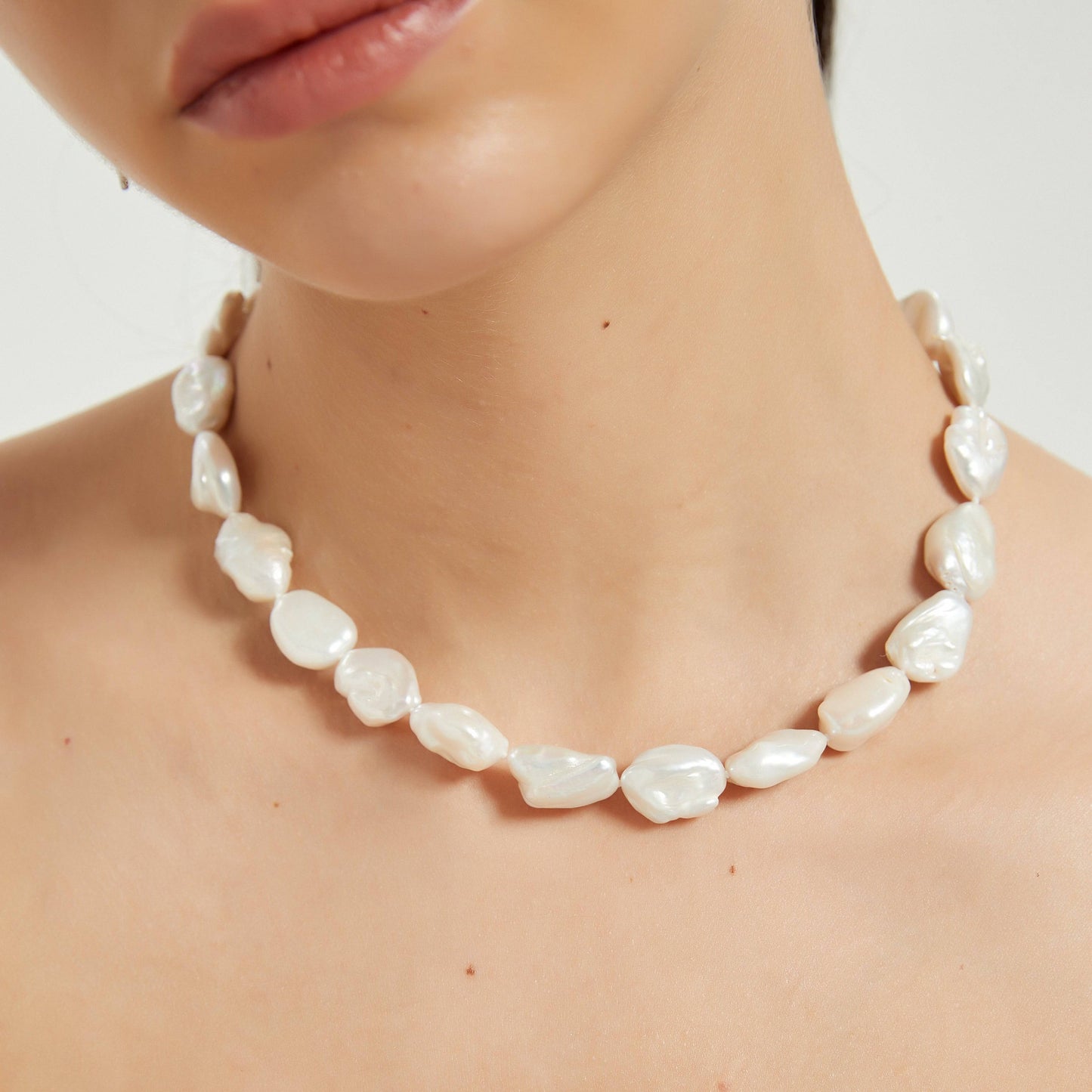 Baroque Pearl Necklace with Heart Silver Clasp