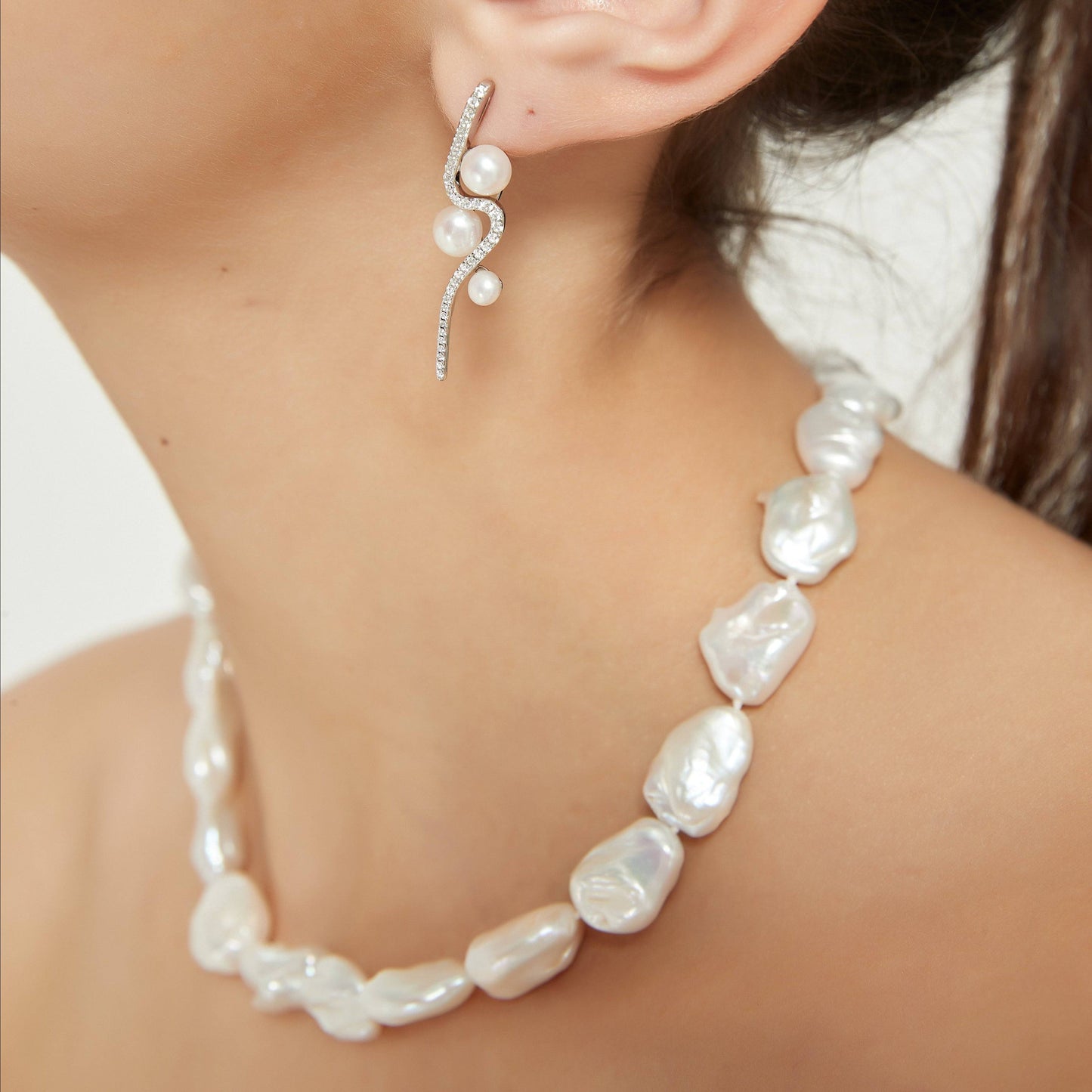 Baroque Pearl Necklace with Heart Silver Clasp