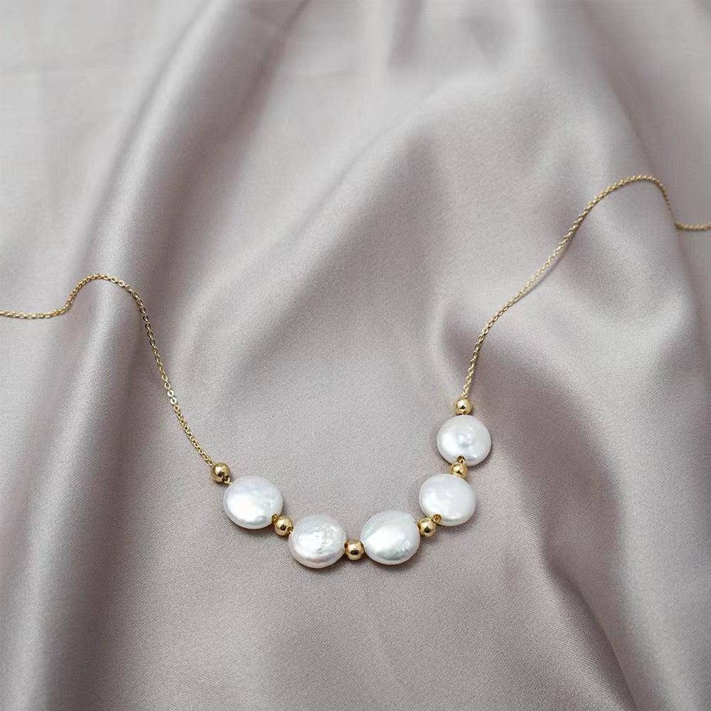 Coin Pearl Necklace in Tincup Style