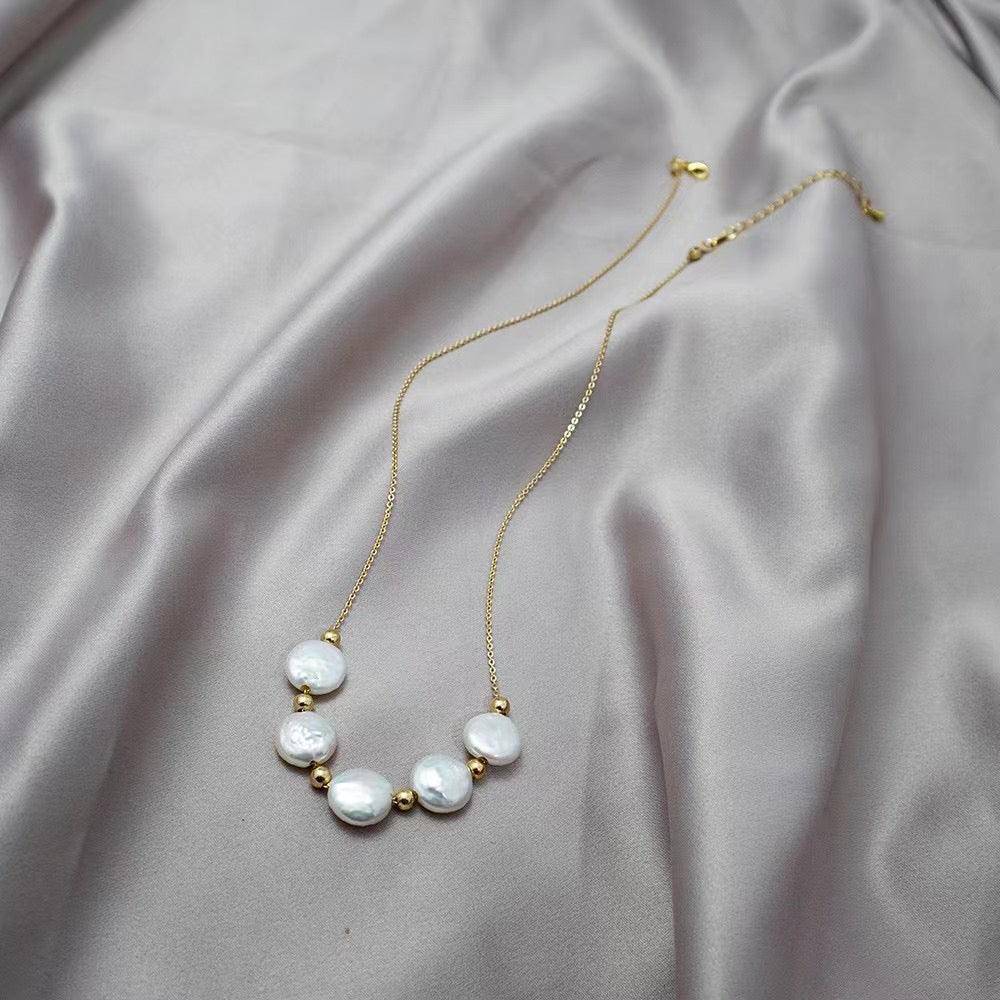 Coin Pearl Necklace in Tincup Style