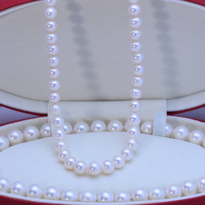 Classic White Round Freshwater Pearl Necklace in Sterling Silver