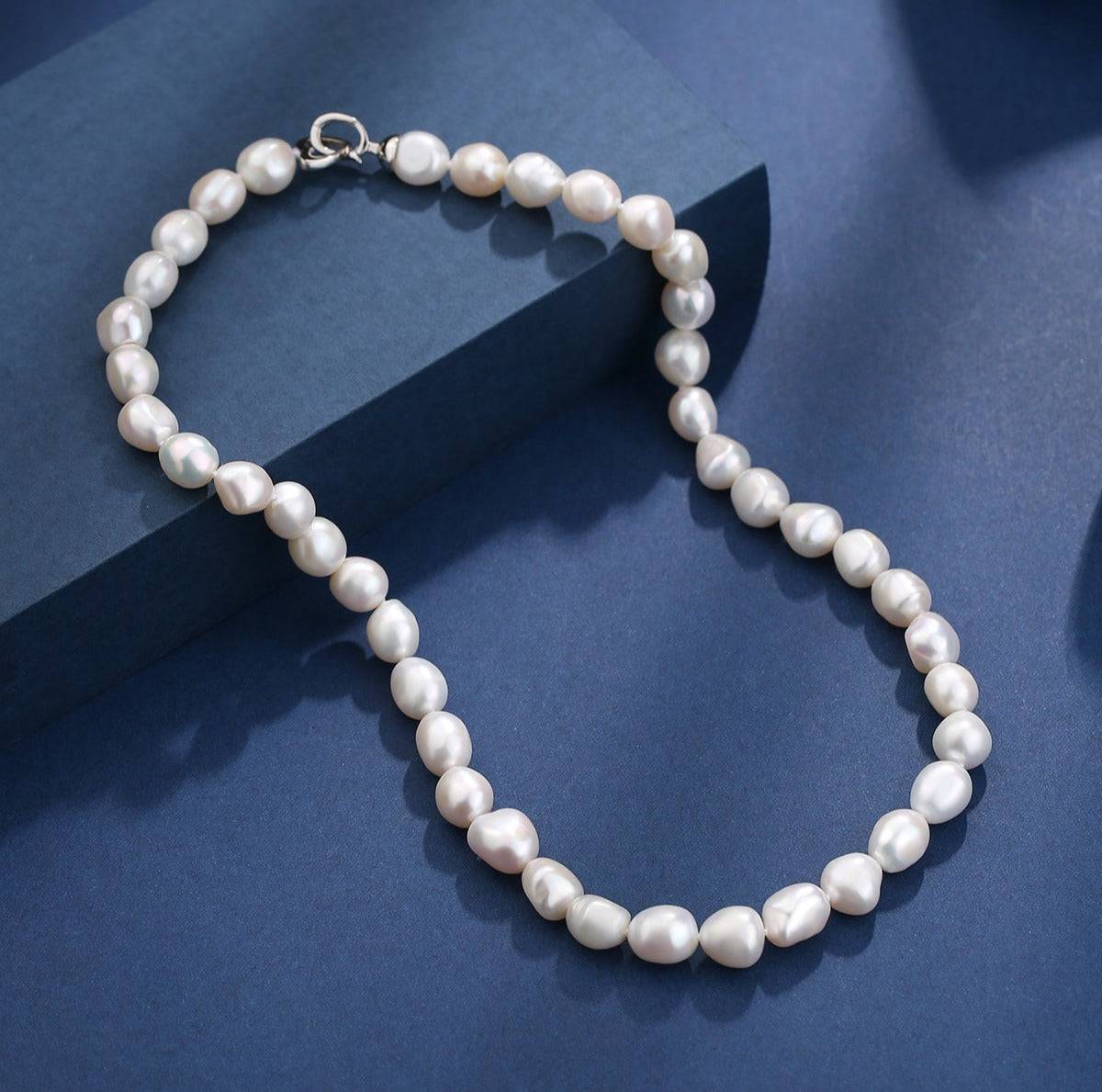 Baroque Pearl Necklace in Silver 9-10mm