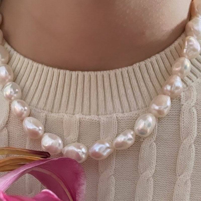 Baroque Pearl Necklace in Silver 9-10mm