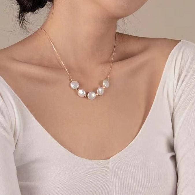 Coin Pearl Necklace in Tincup Style