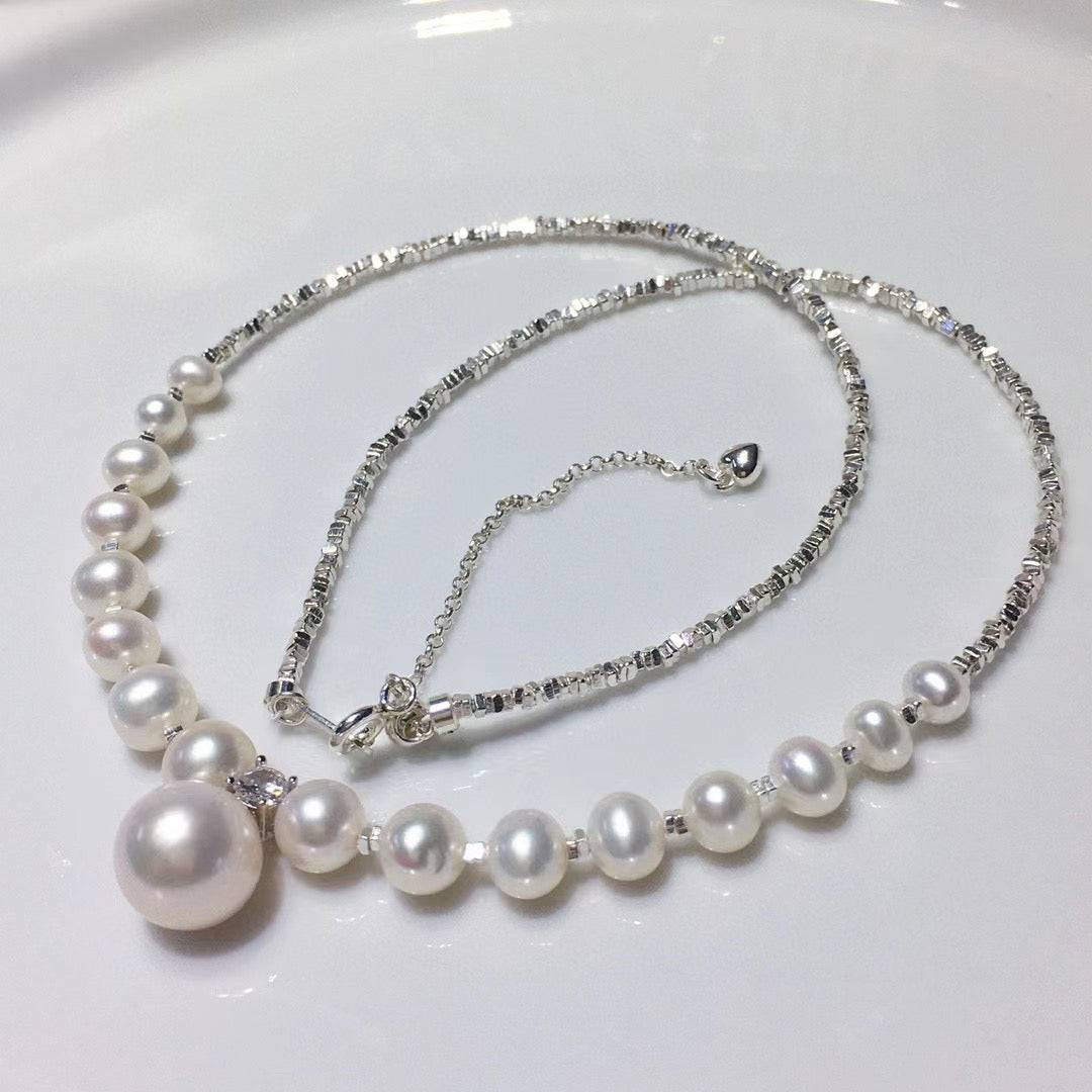 Silver Shards Necklace with Pearl Pendant