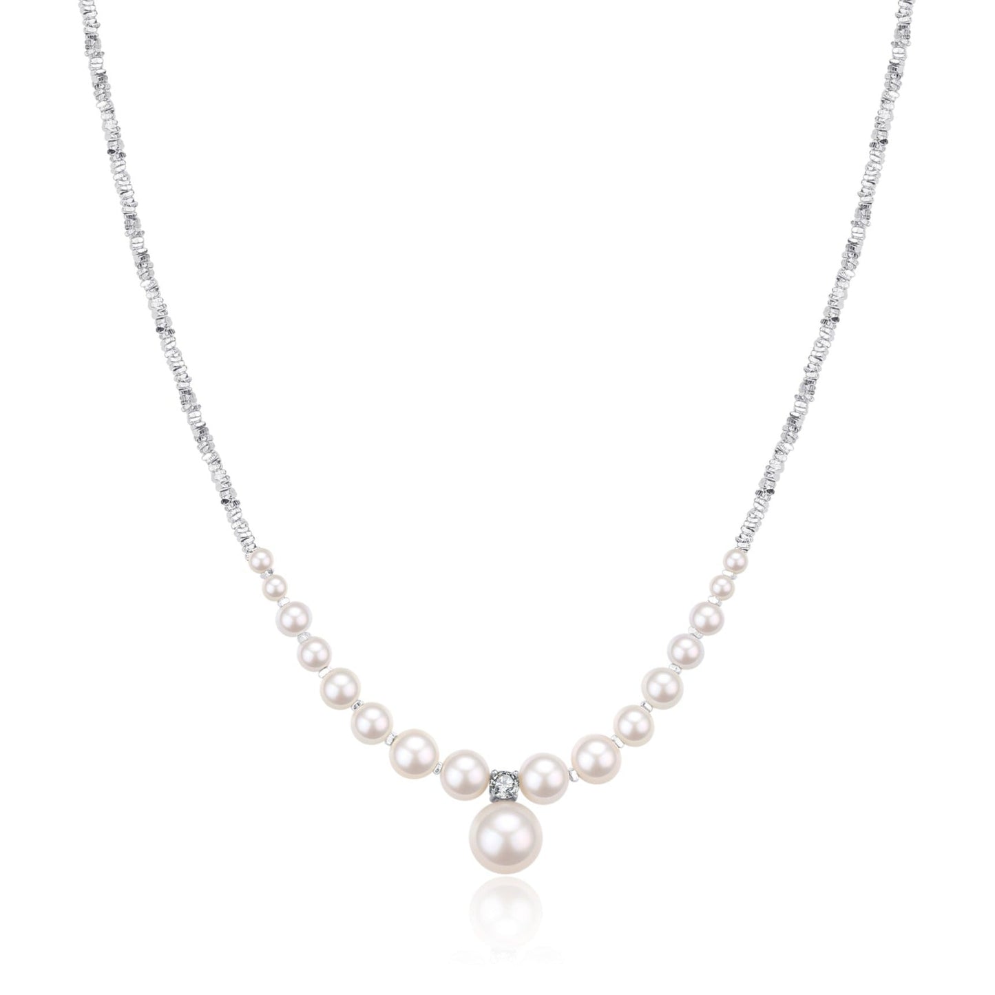 Silver Shards Necklace with Pearl Pendant