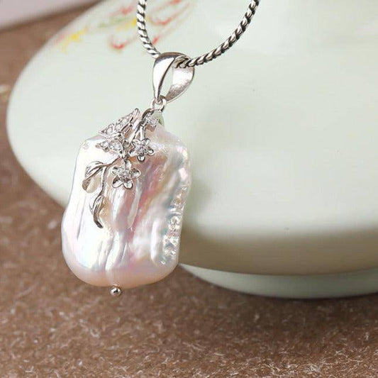 Flower Square Baroque Pearl Necklace in Sterling Silver