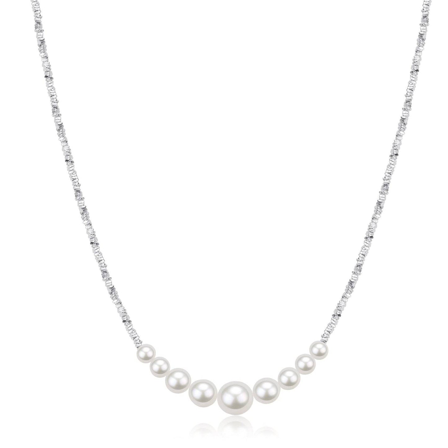 White Pearl Necklace with Silver Shards Design