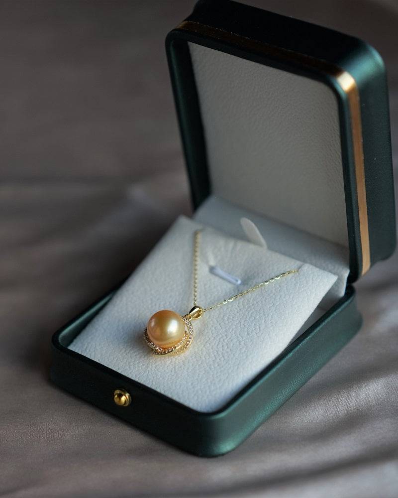 Rose Pendant Necklace with Golden South Sea Pearl and CZ