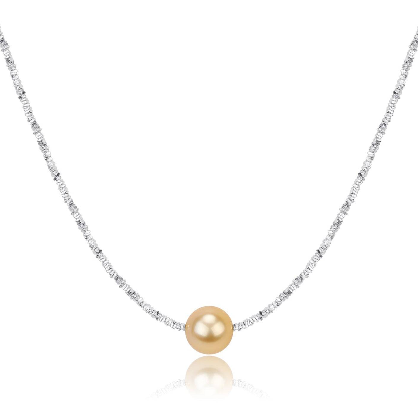 Silver Shards Pendant Necklace with Golden South Sea Pearl