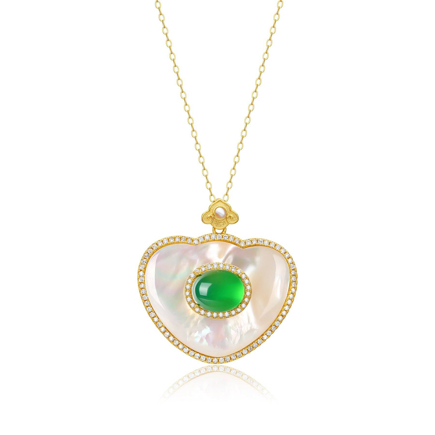 Green Onyx and Mother of Pearl Pendant Necklace