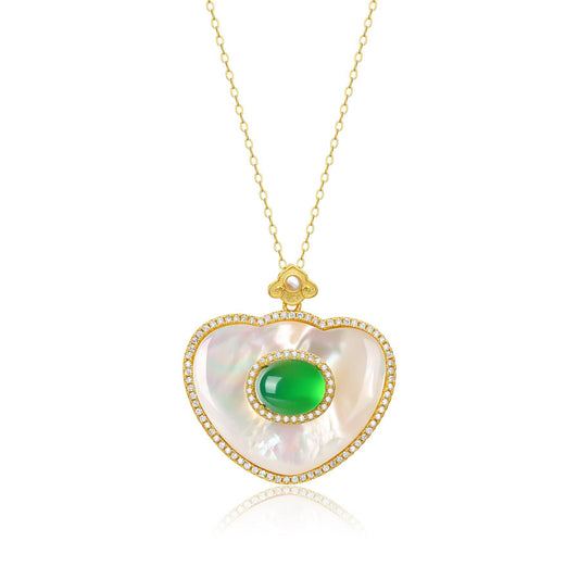 Green Onyx and Mother of Pearl Pendant Necklace