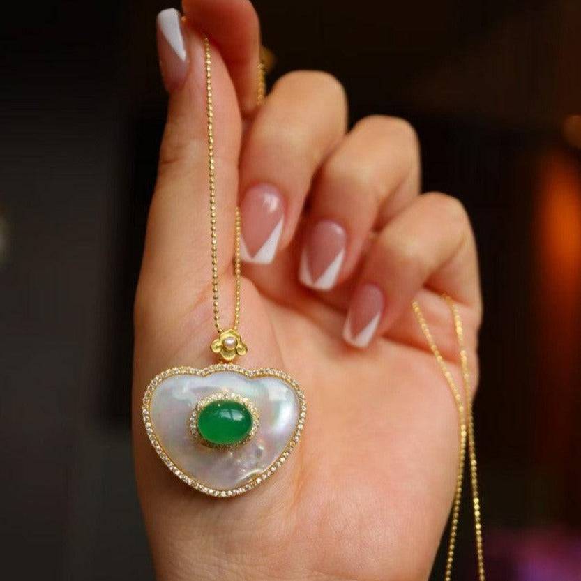 Green Onyx and Mother of Pearl Pendant Necklace