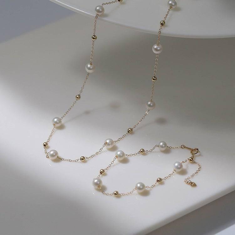 Pearl Necklace and Bracelet Set in Gold or Silver