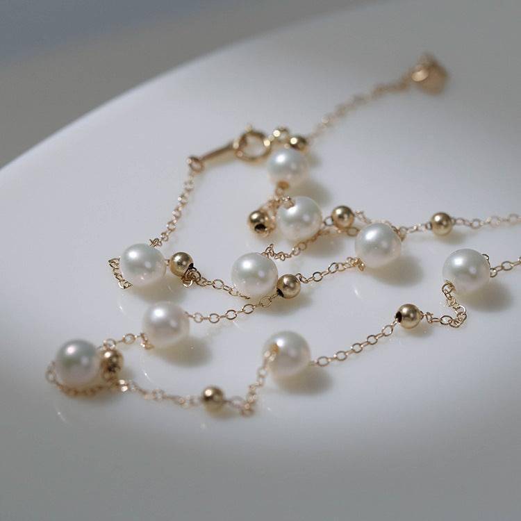 Pearl Necklace and Bracelet Set in Gold or Silver