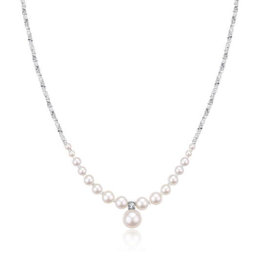 Silver Shards Necklace with Pearl Pendant