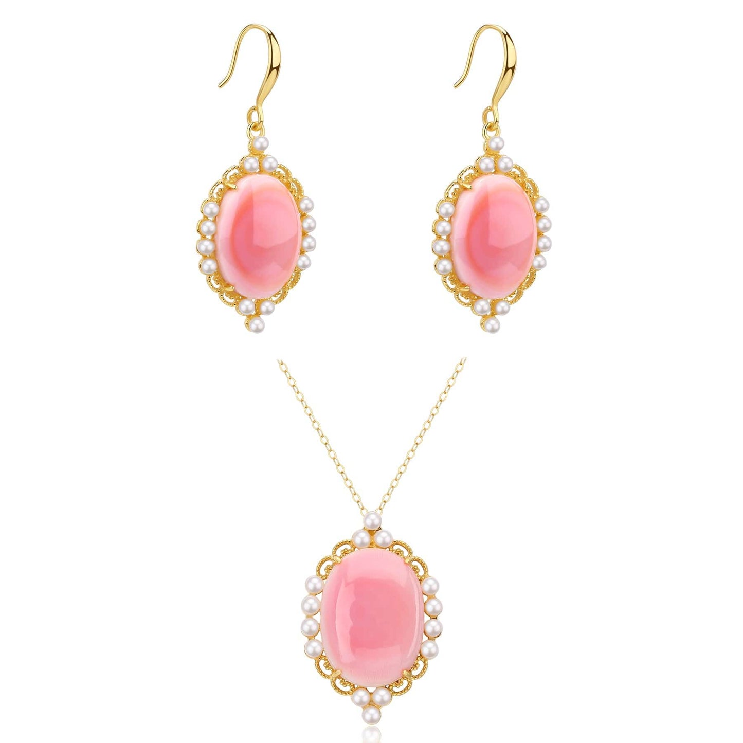 Pink Conch Shell Pearl Earrings and Necklace Set