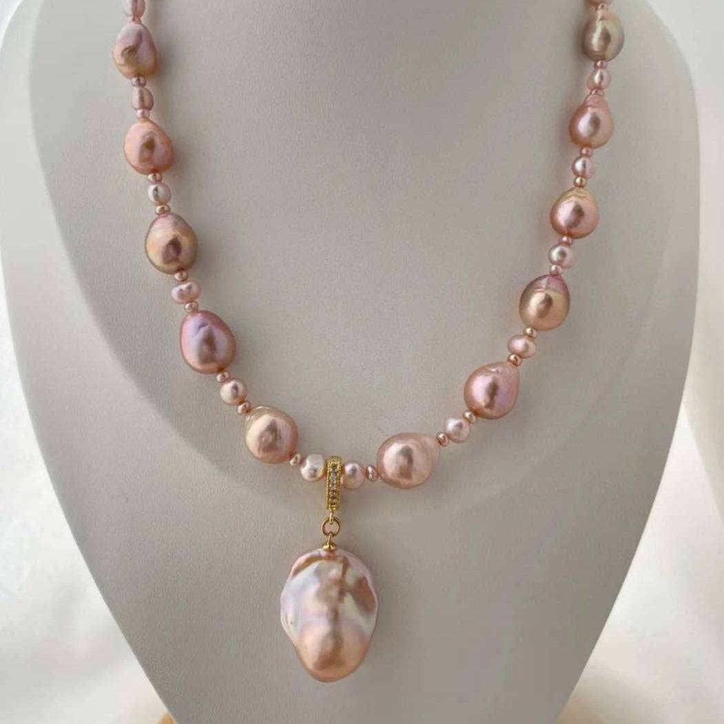 Stunning Pink Purple Baroque Pearl Necklace