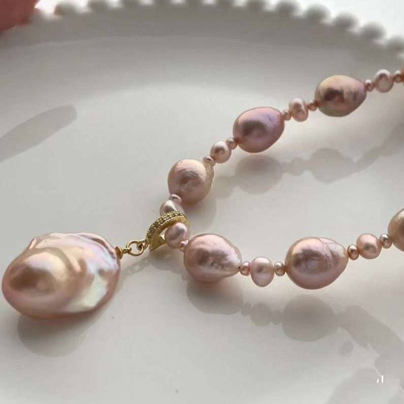 Stunning Pink Purple Baroque Pearl Necklace