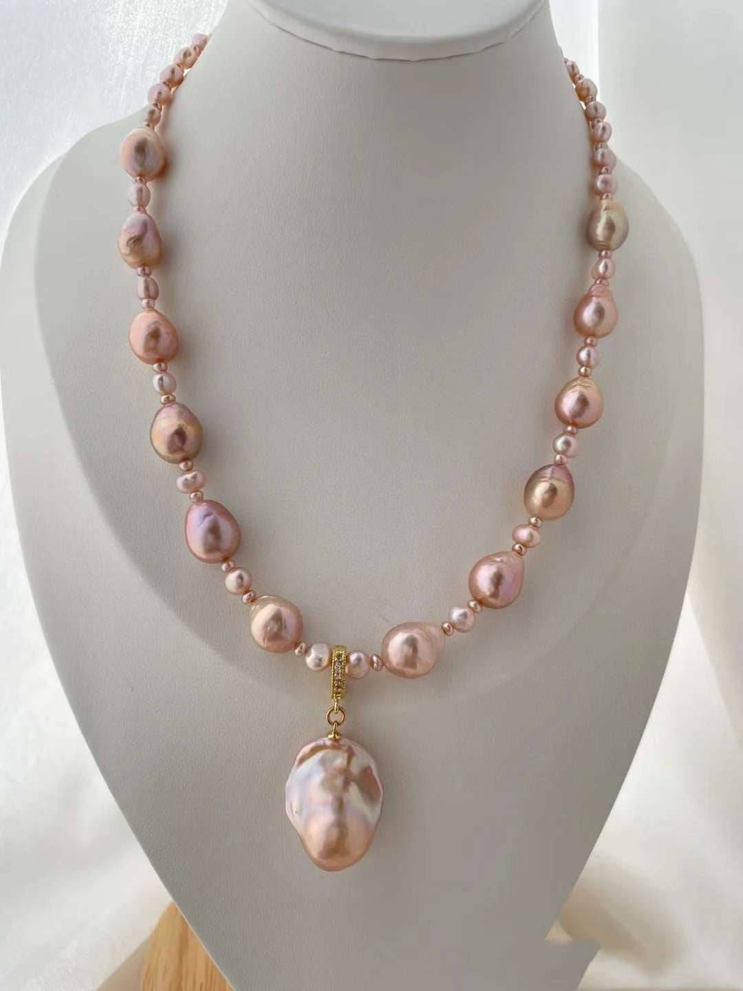 Stunning Pink Purple Baroque Pearl Necklace