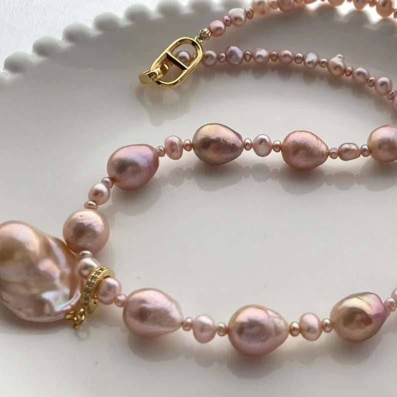 Stunning Pink Purple Baroque Pearl Necklace