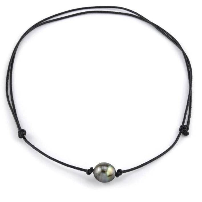 Knotted Leather Necklace with Tahitian Baroque Pearl