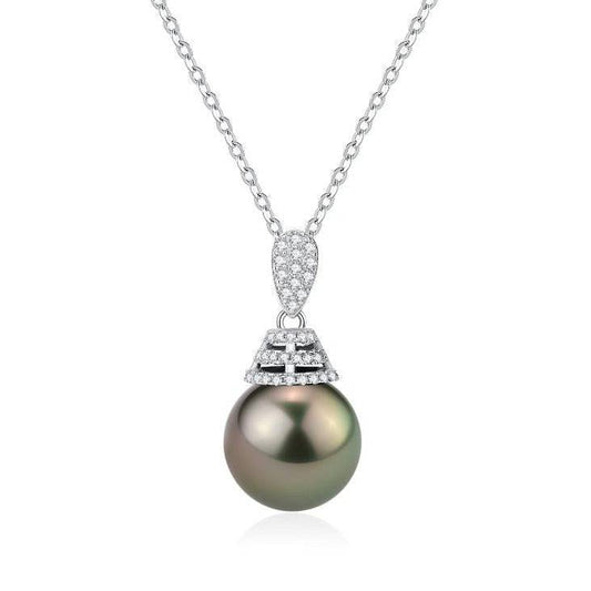 Tahitian Pearl and CZ Pendant Necklace