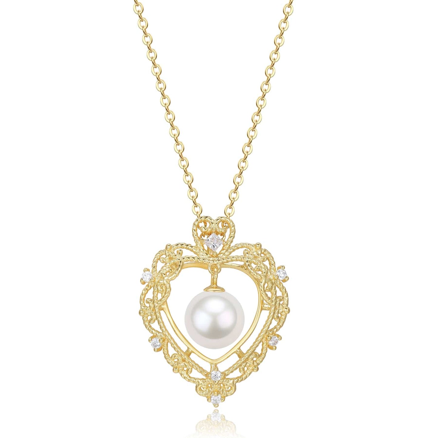 Vintage Hollow Heart Pendant Necklace with Freshwater Pearl